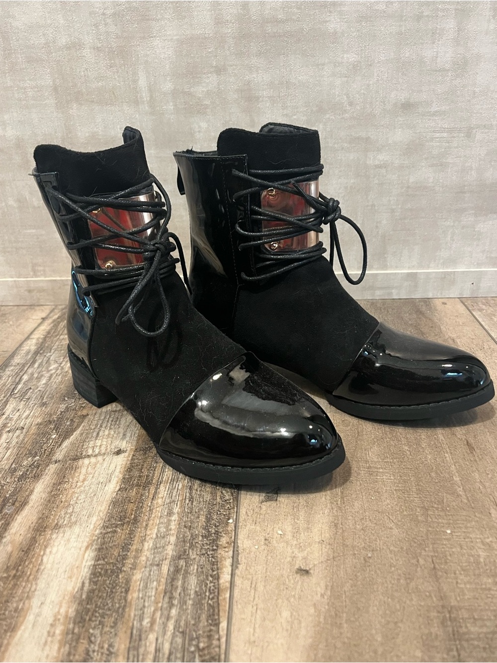 Black Fabric Booties with Metal Accent